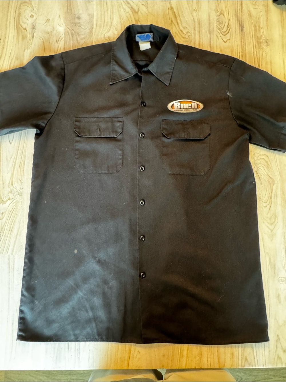 Vintage Buell Motorcycle Men's Black Short-Sleeve Button-Down Work Shirt